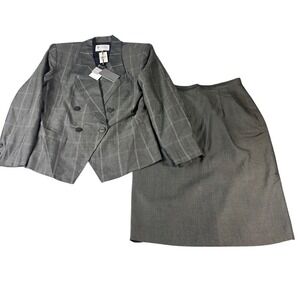 Stirling Cooper Vintage Gray Windowpane Plaid Skirt Suit Set NWT Size 12